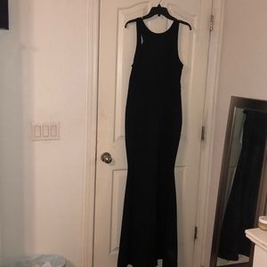 NEW long black dress with open back and ruffles